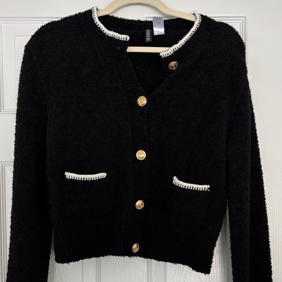 Divided Black Cardigan with Gold Buttons - Picture 4 of 8